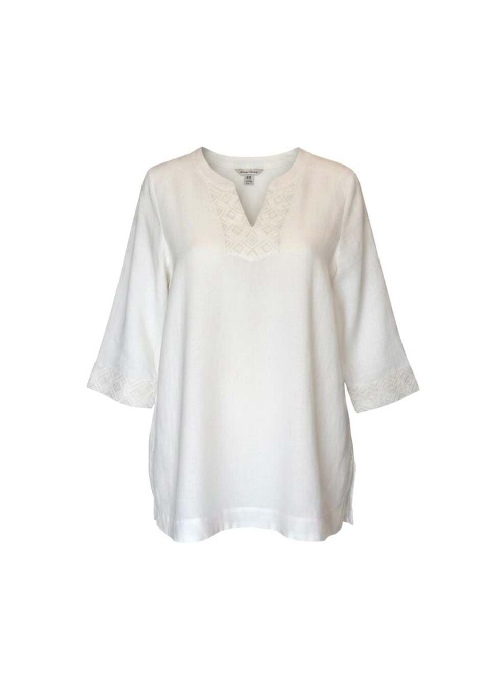 Tommy Bahama White Linen Embroidered Tunic Top Coastal Resort Beachy Size M